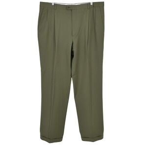 Zanella Men Sz 40x34 Alter Olive Green Pleated Wool Dress Trousers Italy Cuffed